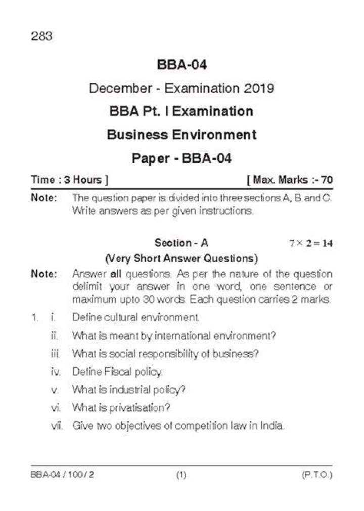Is there a previous year question paper for BBA?