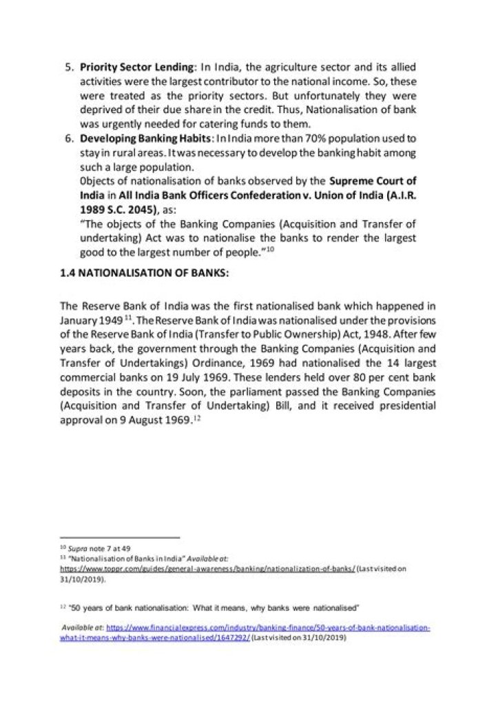 Why was nationalisation of banks needed?